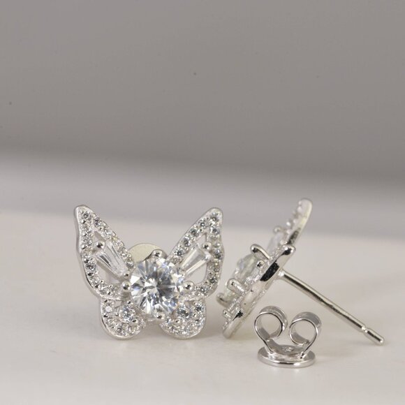 Certified Elegant 1ct Butterfly Moissanite Stud Earrings 925 Sterling - Picture 5 of 5